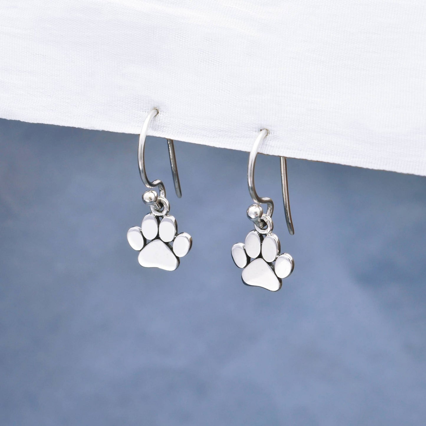 Sterling Silver Paw Print Dangle Earrings 21x9mm